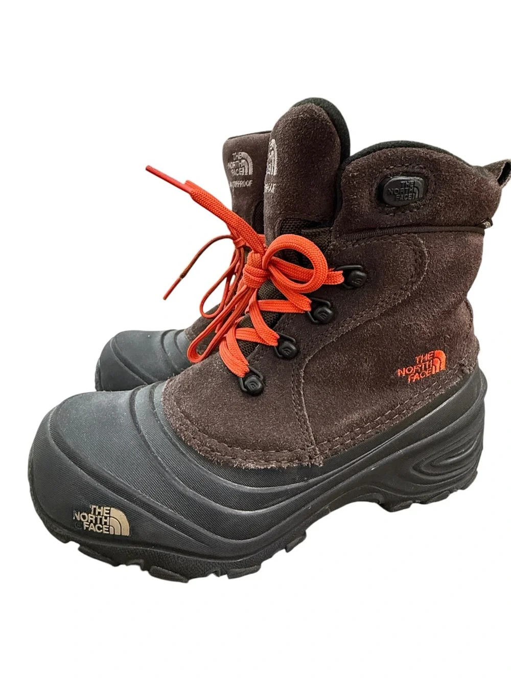 The North Face Waterproof Hiking Snow Boots Rubber Boys Size 4 Heat Seeker Brown